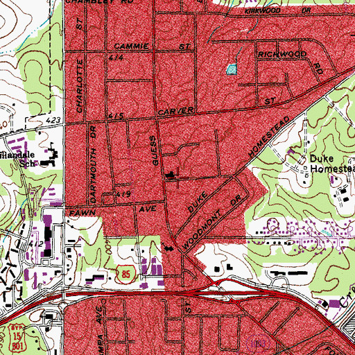 Topographic Map of Guess Road Baptist Church, NC