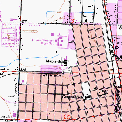 Topographic Map of Maple Elementary School, CA