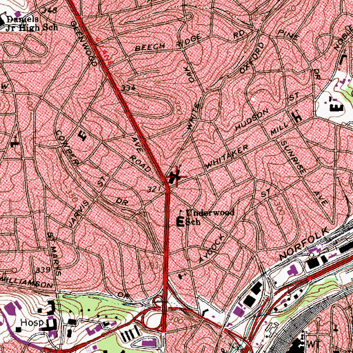 Topographic Map of Hayes Barton Baptist Church, NC