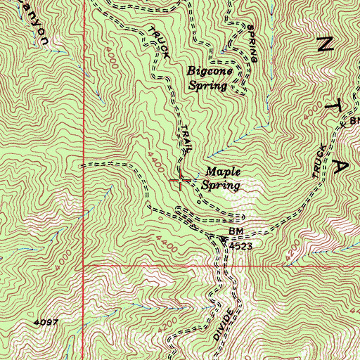 Topographic Map of Maple Spring, CA