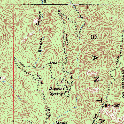 Topographic Map of Maple Spring Truck Trail, CA