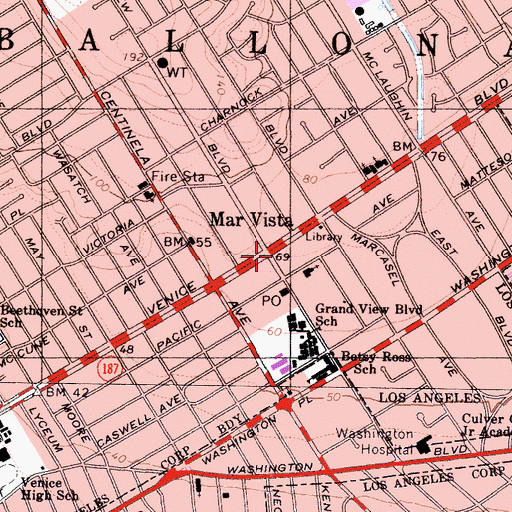 Topographic Map of Mar Vista, CA