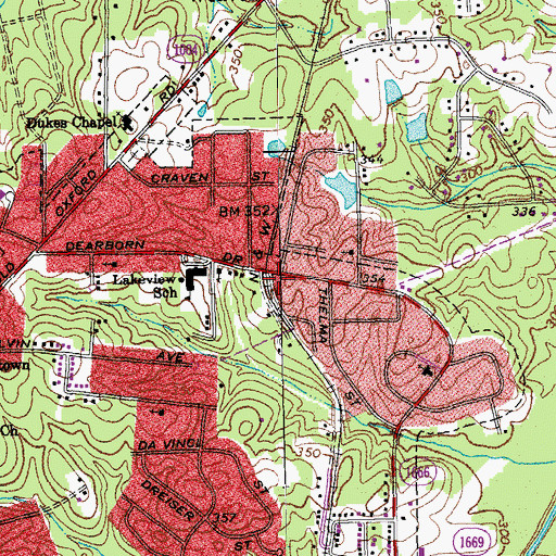Topographic Map of Lakeview Baptist Church, NC
