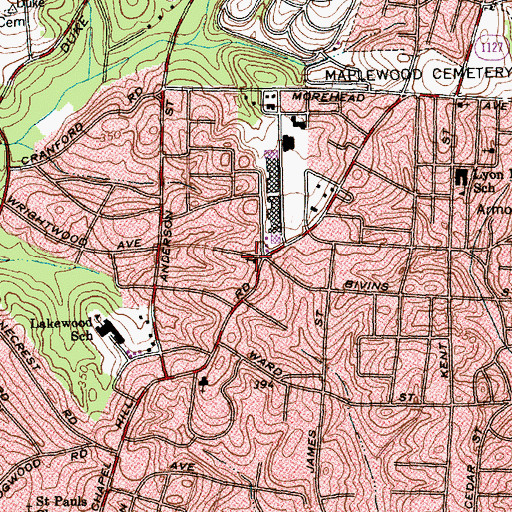 Topographic Map of Lakewood Baptist Church, NC