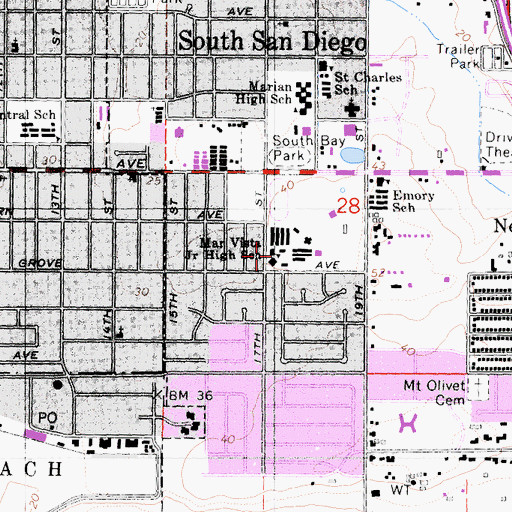Topographic Map of Mar Vista Middle School, CA