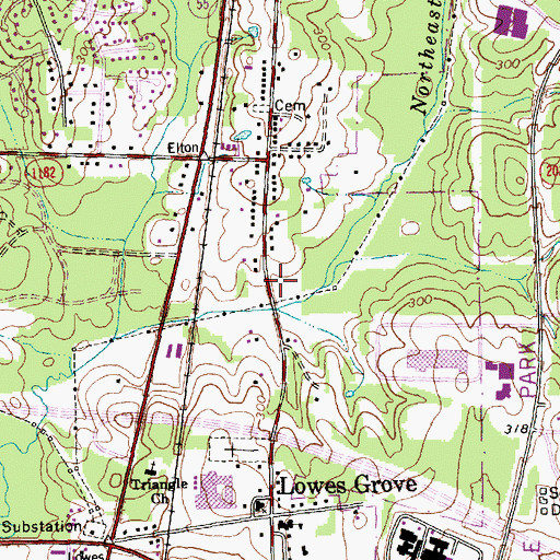 Topographic Map of Lowes Grove Baptist Church, NC