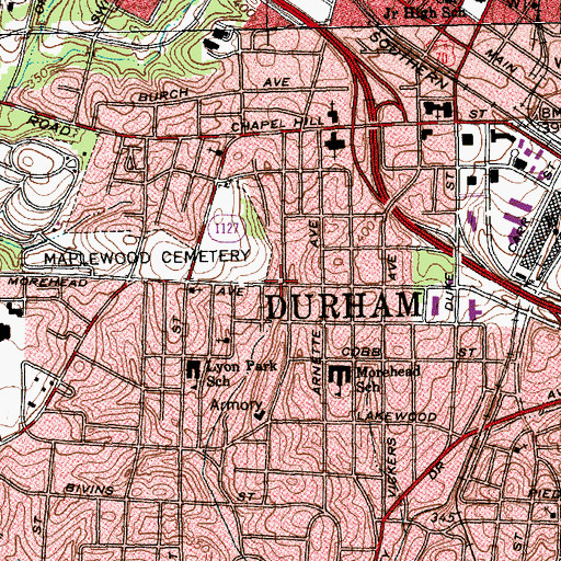 Topographic Map of Morehead Avenue Baptist Church, NC