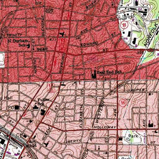 Topographic Map of Mount Gilead Baptist Church, NC