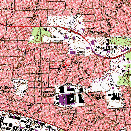 Topographic Map of Oberlin Baptist Church, NC
