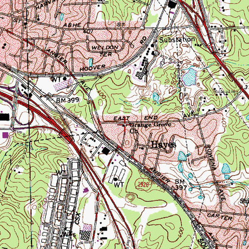 Topographic Map of Orange Grove Missionary Baptist Church, NC