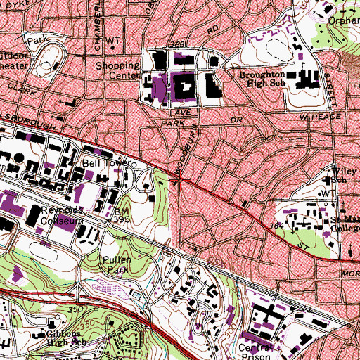 Topographic Map of Pullen Memorial Baptist Church, NC