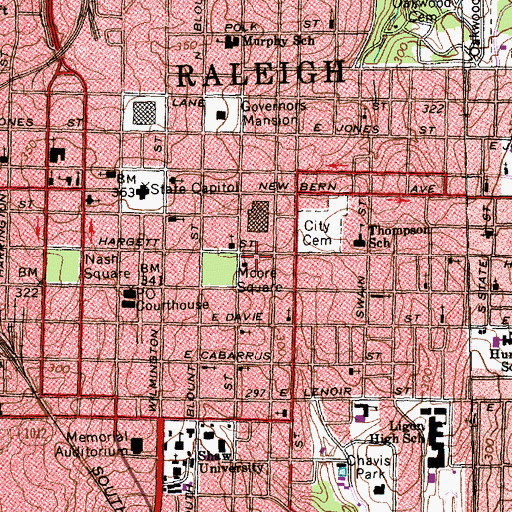 Topographic Map of Raleigh Rescue Mission, NC
