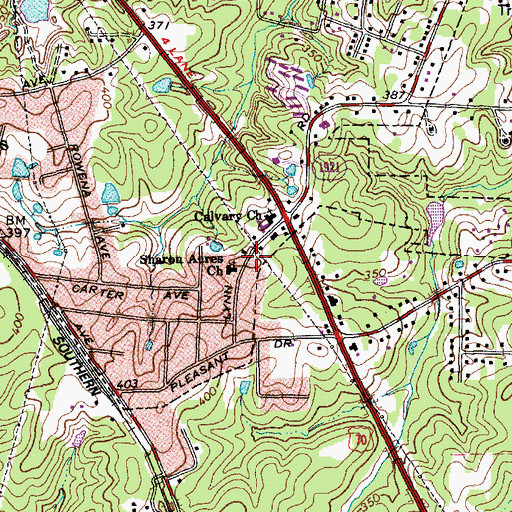Topographic Map of Sherron Acres Free Will Baptist Church, NC