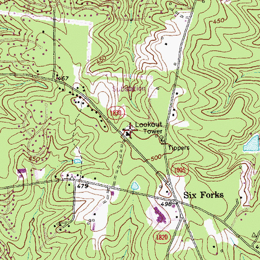 Topographic Map of Six Forks Baptist Church, NC