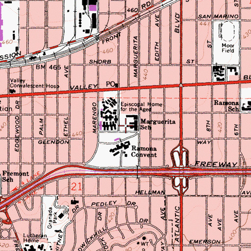Topographic Map of Marguerita Elementary School, CA