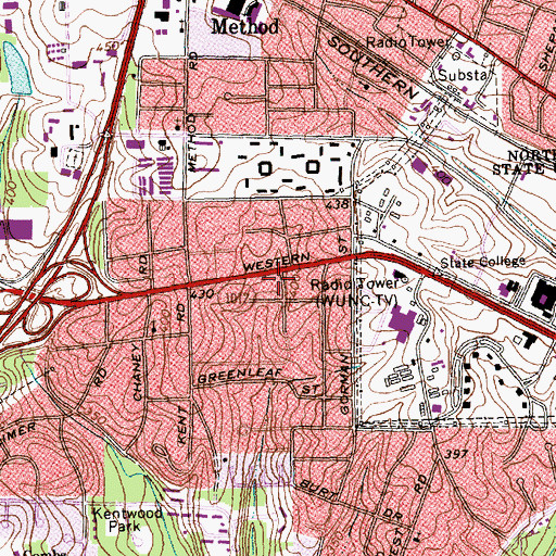 Topographic Map of Triangle Vineyard Christian Fellowship, NC