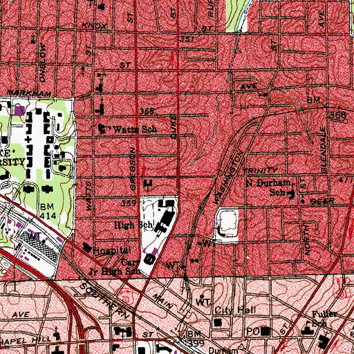 Topographic Map of Trinity Avenue Presbyterian Church, NC