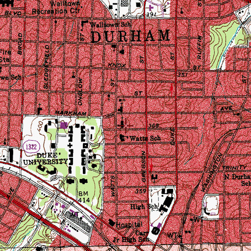 Topographic Map of Watts Street Baptist Church, NC
