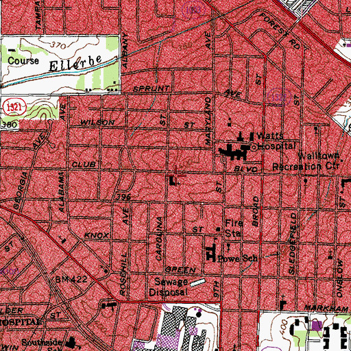 Topographic Map of Westwood Baptist Church, NC