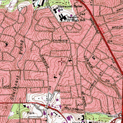 Topographic Map of White Memorial Presbyterian Church, NC
