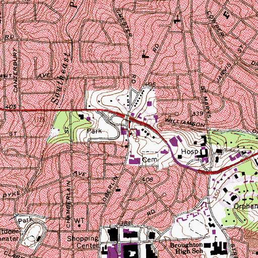 Topographic Map of Wilson Temple United Methodist Church, NC