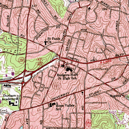 Topographic Map of Yates Baptist Church, NC