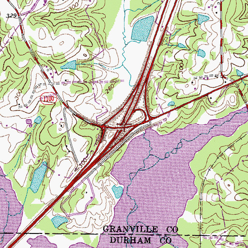 Topographic Map of Interchange 186A and 186B, NC