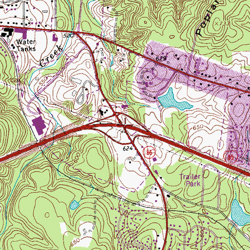 Topographic Map of Interchange 165, NC