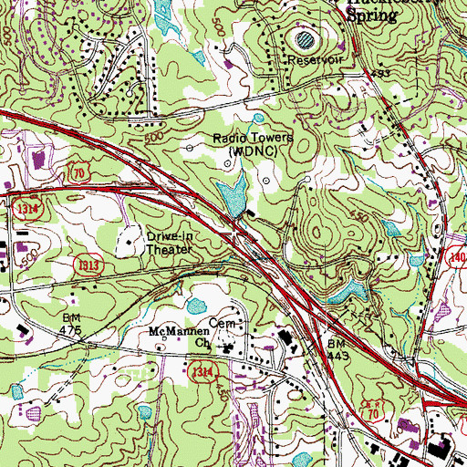 Topographic Map of Interchange 172, NC