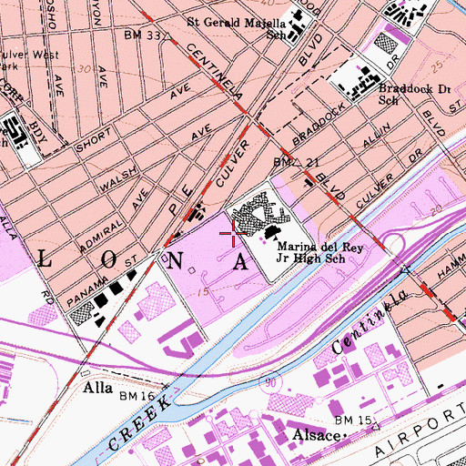 Topographic Map of Marina del Rey Junior High School, CA