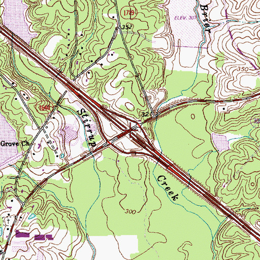 Topographic Map of Interchange 284A and 284B, NC