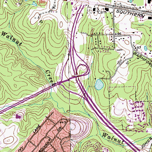Topographic Map of Interchange 291, NC