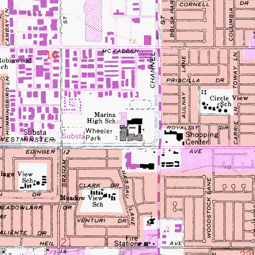 Topographic Map of Marina High School, CA