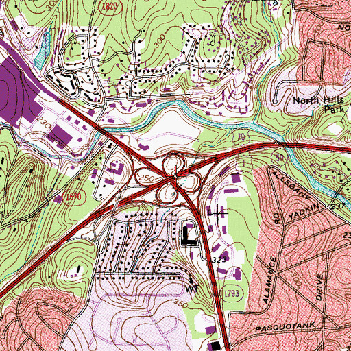Topographic Map of Interchange 7, NC