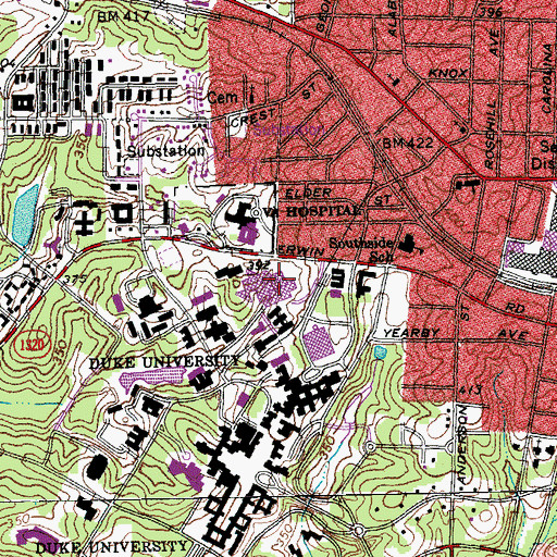 Topographic Map of Duke University Hospital, NC