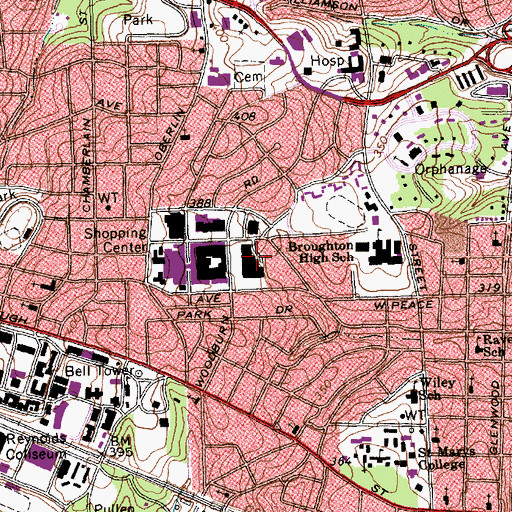 Topographic Map of Cameron Village Shopping Center, NC