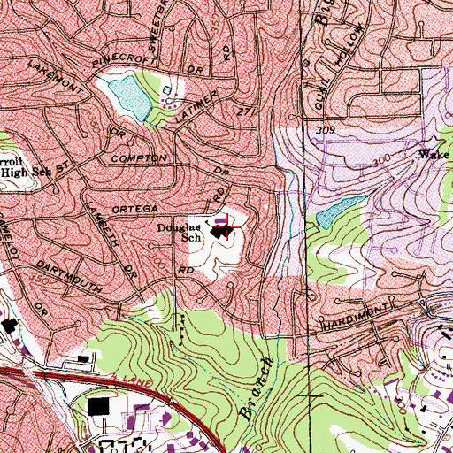 Topographic Map of Falls Center Shopping Center, NC