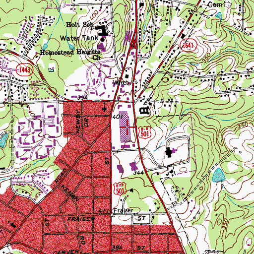 Topographic Map of Glenwood North-Duke Shopping Center, NC