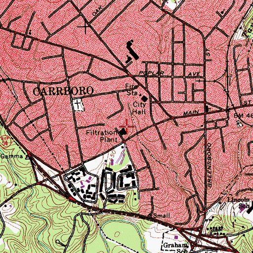 Topographic Map of Jones Ferry Road Water Treatment Plant, NC