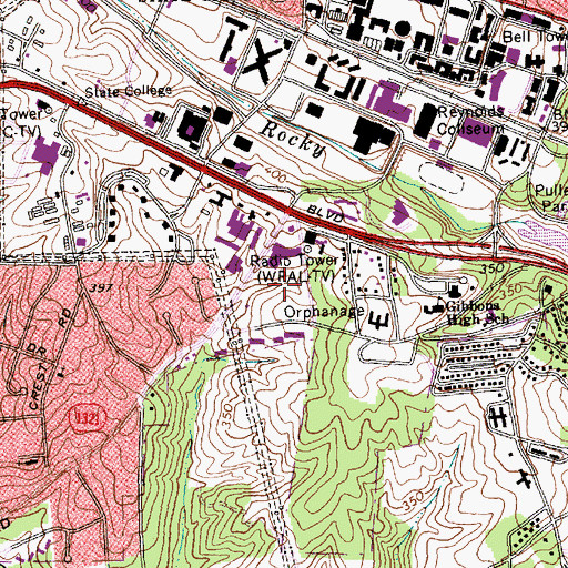Topographic Map of Mission Valley Shopping Center, NC
