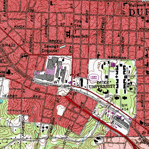 Topographic Map of Ninth Street Shopping District, NC