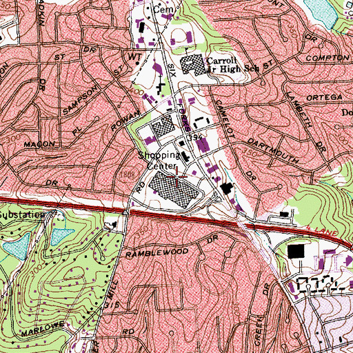 Topographic Map of North Hills Shopping Center, NC