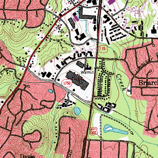 Topographic Map of University Mall Shopping Center, NC