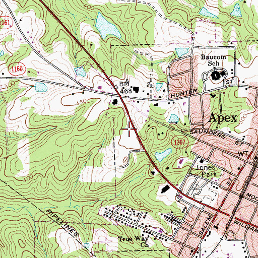 Topographic Map of Apex Post Office, NC