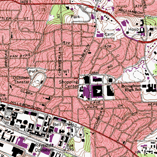 Topographic Map of Cameron Village Post Office, NC