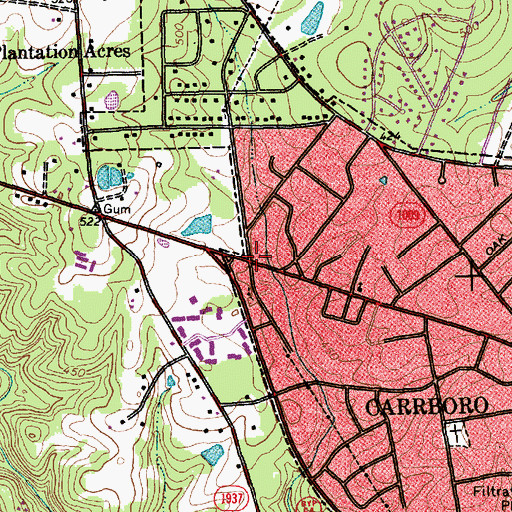 Topographic Map of Carrboro Post Office, NC