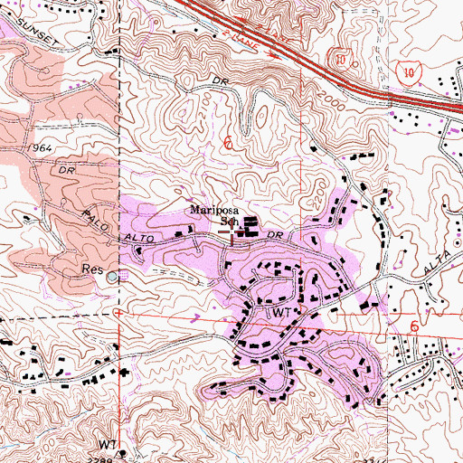 Topographic Map of Mariposa Elementary School, CA