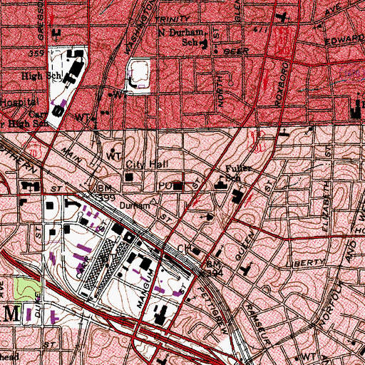 Topographic Map of Durham Post Office, NC