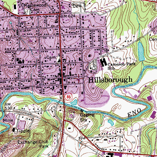 Topographic Map of Hillsborough Post Office, NC