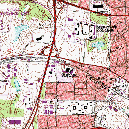 Topographic Map of Method Post Office, NC